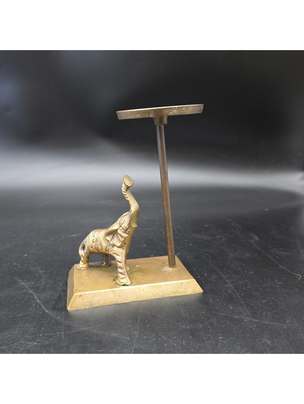 Vintage Brass Elephant Candlestick Holder Trunk Up Good Luck Mid-Century Decor